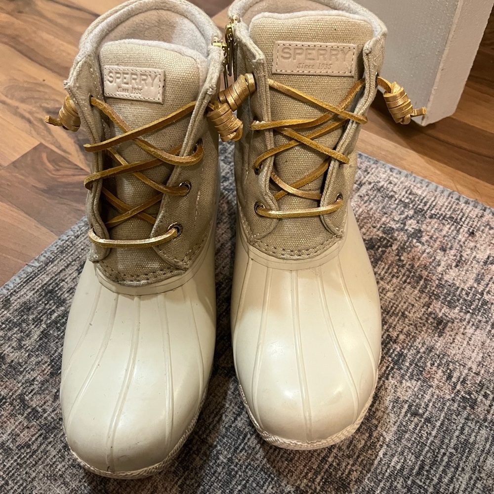 Sperry Off-White and Tan Waterproof Duck Boots
